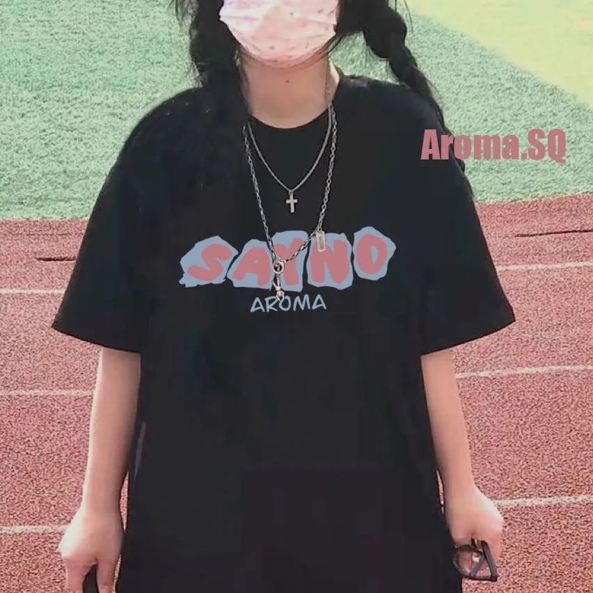 Áo Thun 100% Cotton Tay Ngắn Dáng Rộng In Chữ Trước Và Sau Phong Cách Harajuku Cho Nữ