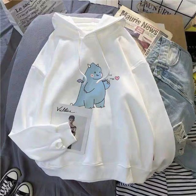 Áo khoác hoodie  FREESHIP  áo khoác nỉ nữ from rộng in hình khủng long nhí siêu dễ thương