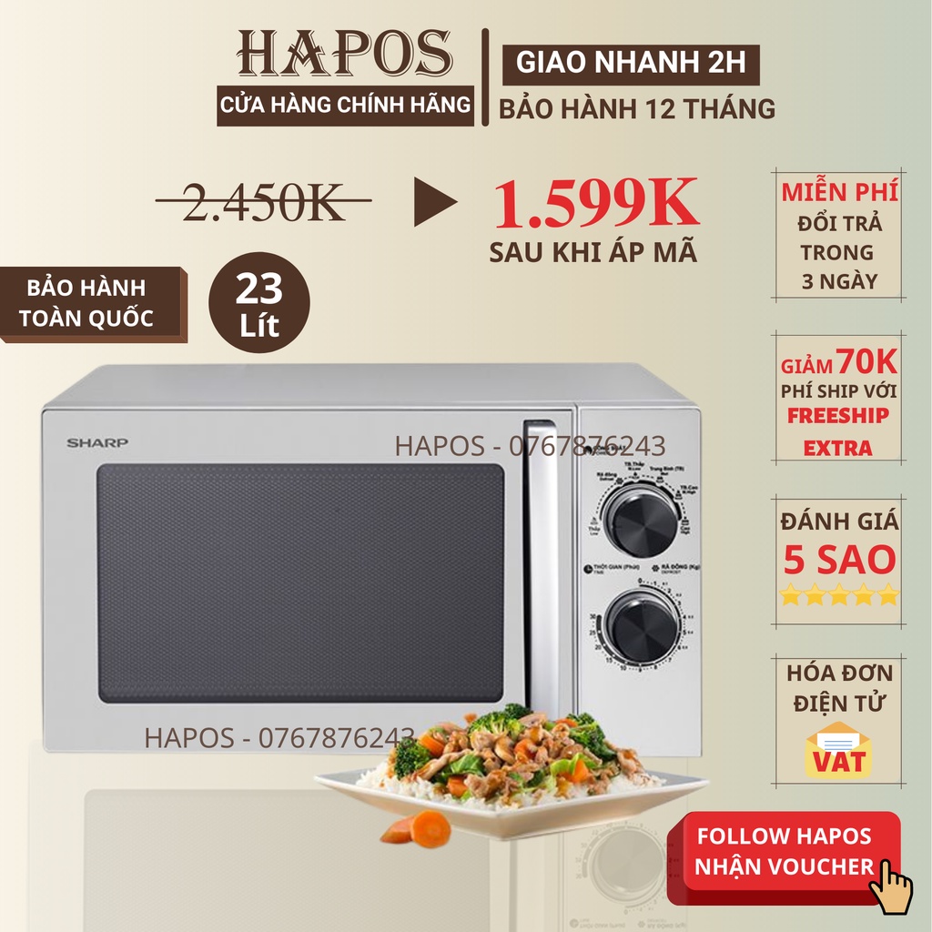 [Mã ELHADEV giảm 4% đơn 300K] Lò Vi Sóng Sharp R-32A2VN-S 23 Lít 900W