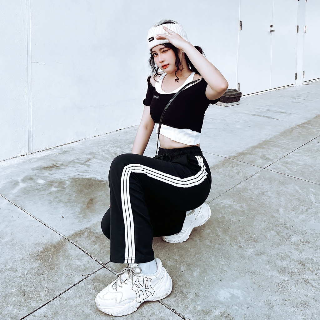 Quần Thun 3 Sọc Unisex Chất Liệu 100% Cotton Form Suông Rộng Thoải Mái Phong Cách Đơn Giản