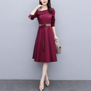 Đầm Nữ Dài Tay Cổ Bẻ Eo Thắt Dây Thời Trang Hàn