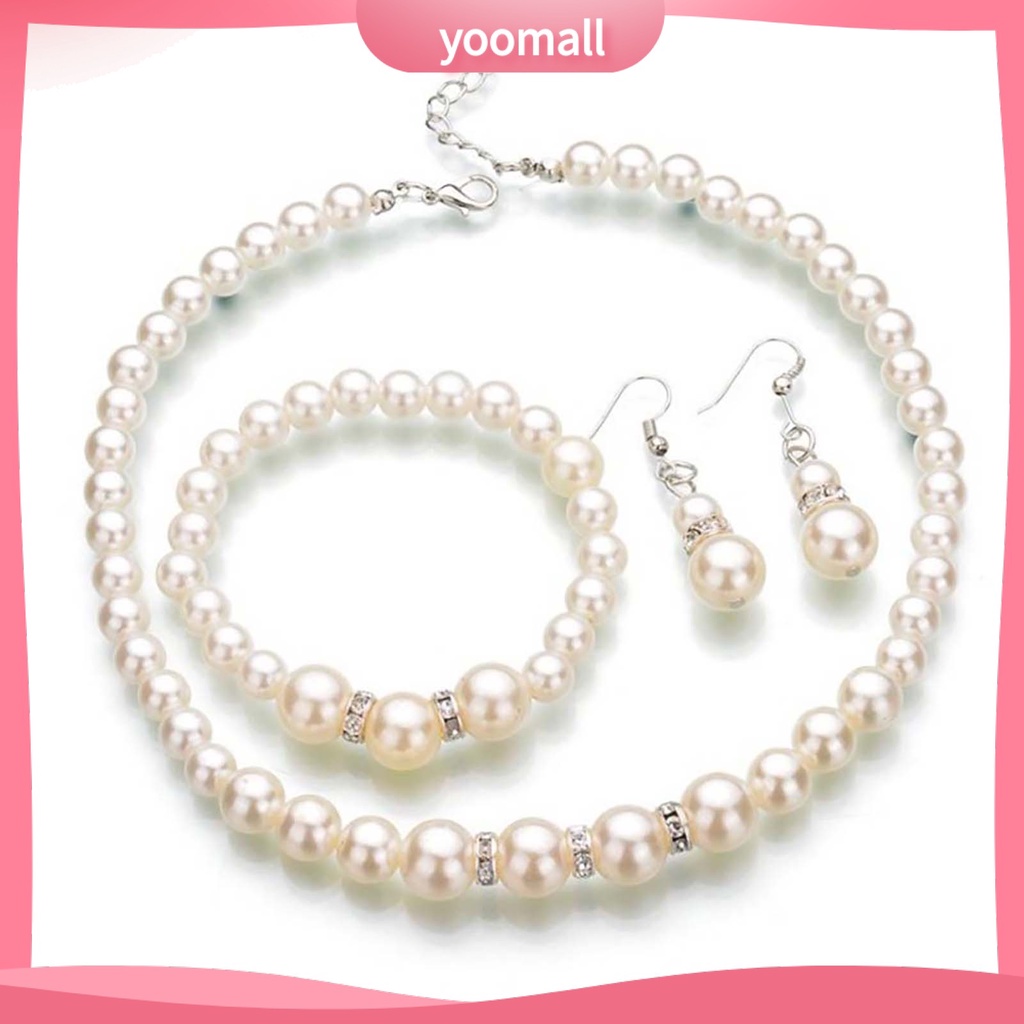 Bộ Trang Sức Đính Ngọc Trai Giả 3 Món Thiết Kế Tinh Tế Thời Trang Cho Nữ