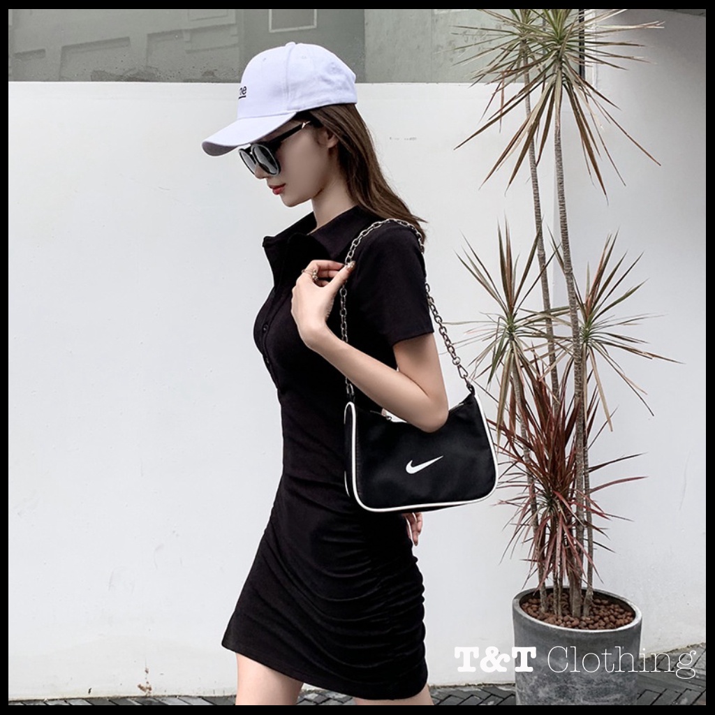 Đầm body trơn cổ bẻ gài nút | Đầm ôm sexy tôn dáng 💃By 23t.shop | BigBuy360 - bigbuy360.vn