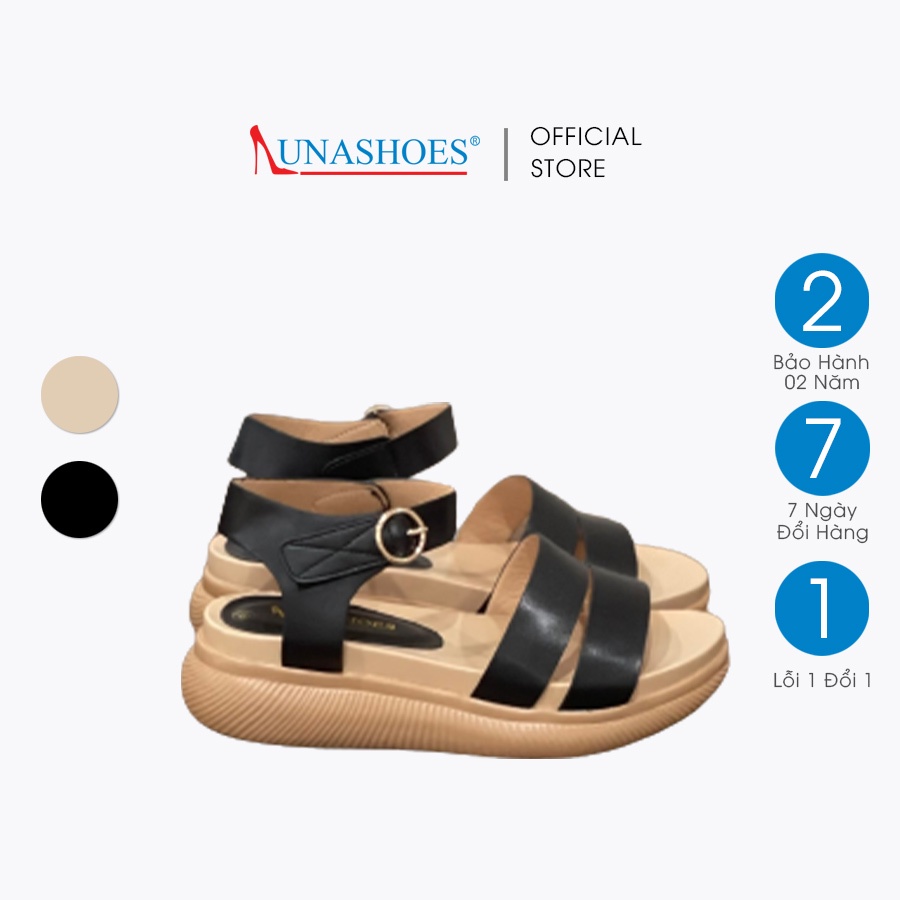 Giày sandal cao 5p Lunashoes (5005) da si mũi tròn có quai ngang màu đen, kem bảo hành 1 năm dép đi học