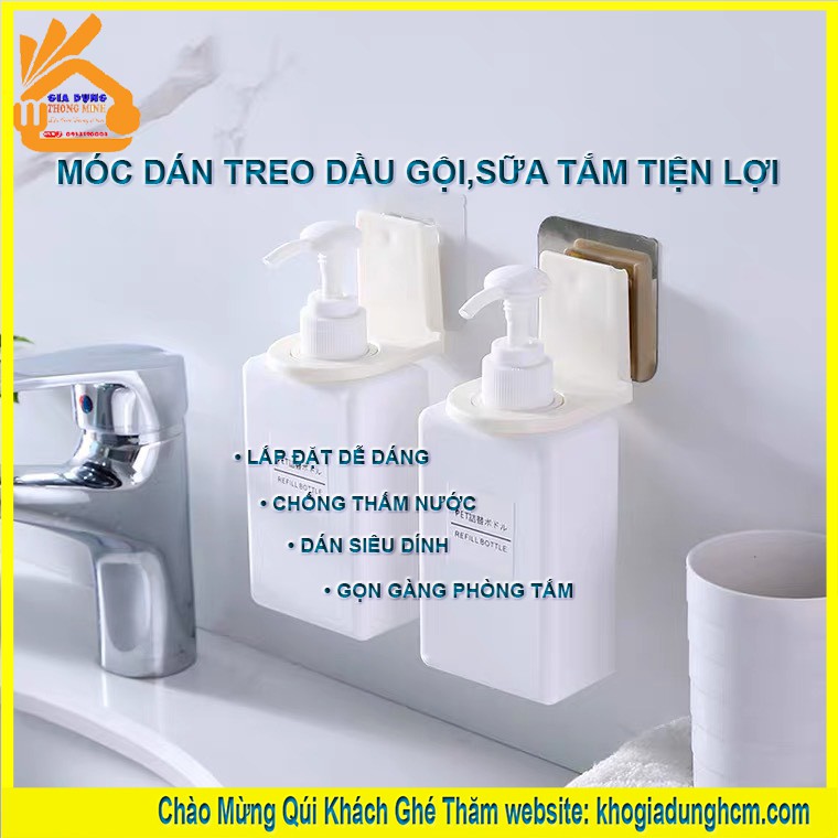 Móc Dán Tường treo chai nước rửa tay,dầu gội đầu sữa tắm dán tường siêu dính