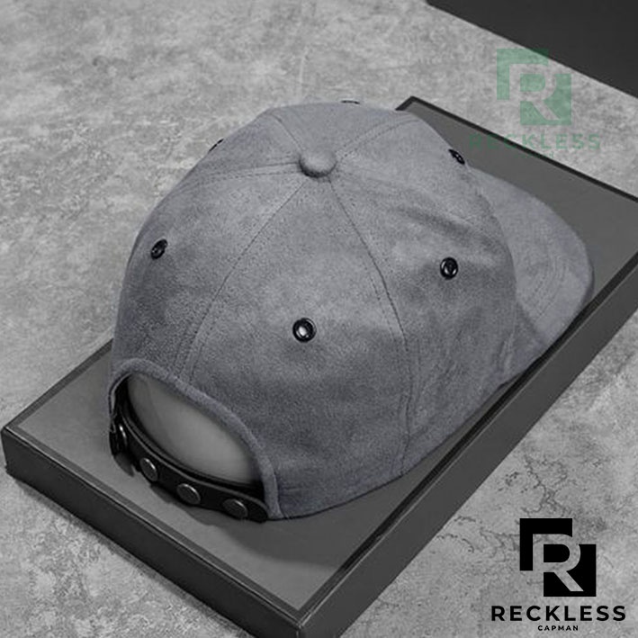 Mũ snapback chính hãng RECKLESS CAPMAN phong cách hiphop vải da lộn trơn màu xám CM22