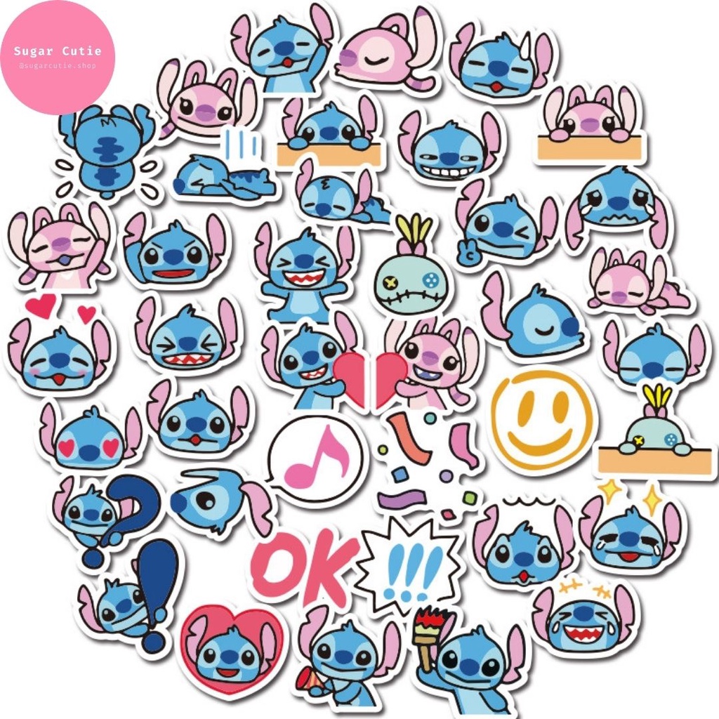 Stickers hoạt hình Stitch Disney tuổi thơ 2 kích thước 50 miếng không thấm nước