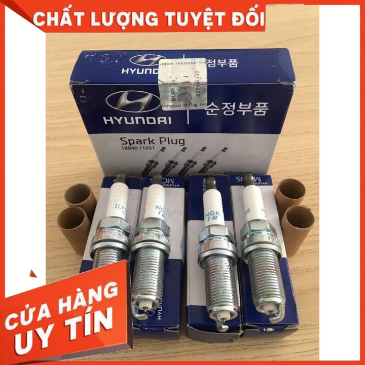Bộ 4 Bugi Hyundai  Xe HYUNDAI #SANTAFE, #SONATA, #TUCSON #SORENTO 1884011051 Ren14 Chân dài -Bạch Kim