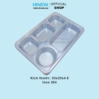 Khay cơm phần 5 ngăn sâu lòng 4,5cm cỡ lớn inox 304