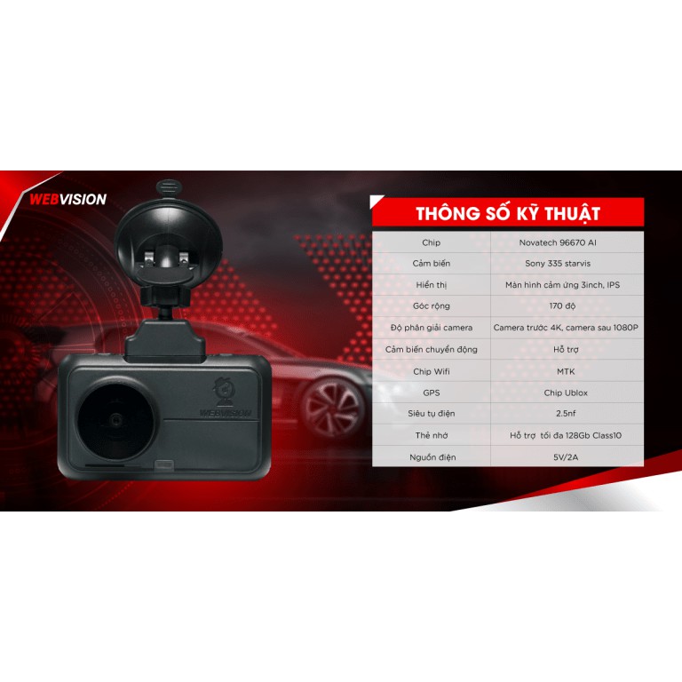 Camera hành trình Webvision A38 ghi hình 4K, hỗ trợ cảnh báo giao thông chuẩn xác, kết nối wifi,lưu trữ lên tới 128G