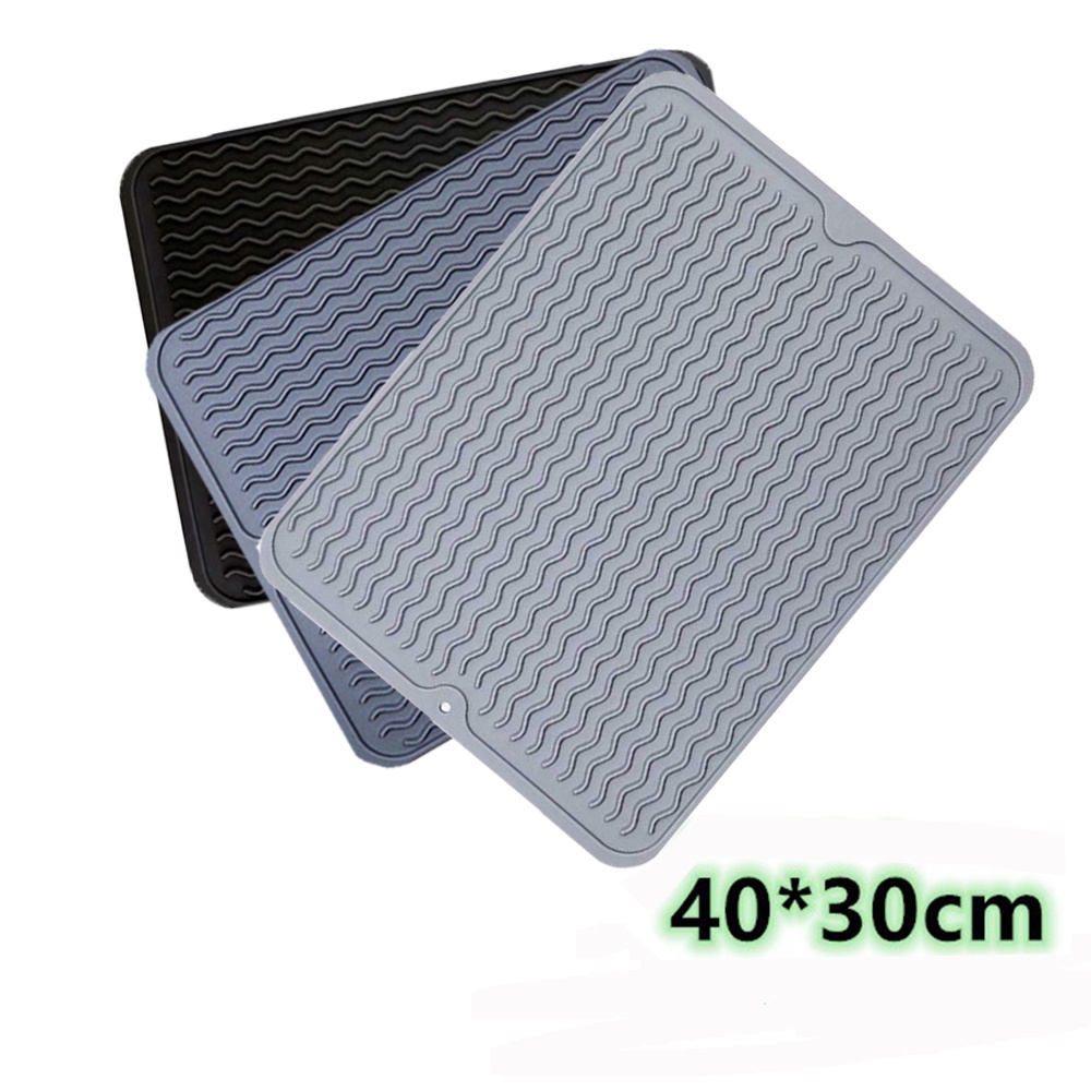 DORAW Kitchen Silicone Drying Mat Non-slip Placemat Heat Insulation Pad Wave Draining Pad Dish Holder Heat Resistant Foldable Table Mat/Multicolor
