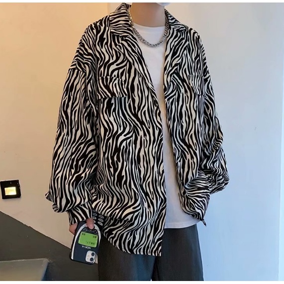 Áo sơ mi tay dài dáng rộng học tiết sọc ngựa vằn thời trang cá tính