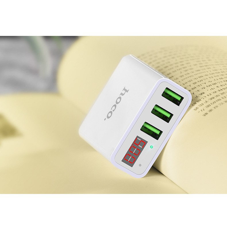 Cốc sạc 3 cổng USB chính hãng HOCO C15 c93A có màn hình LED đo điện áp