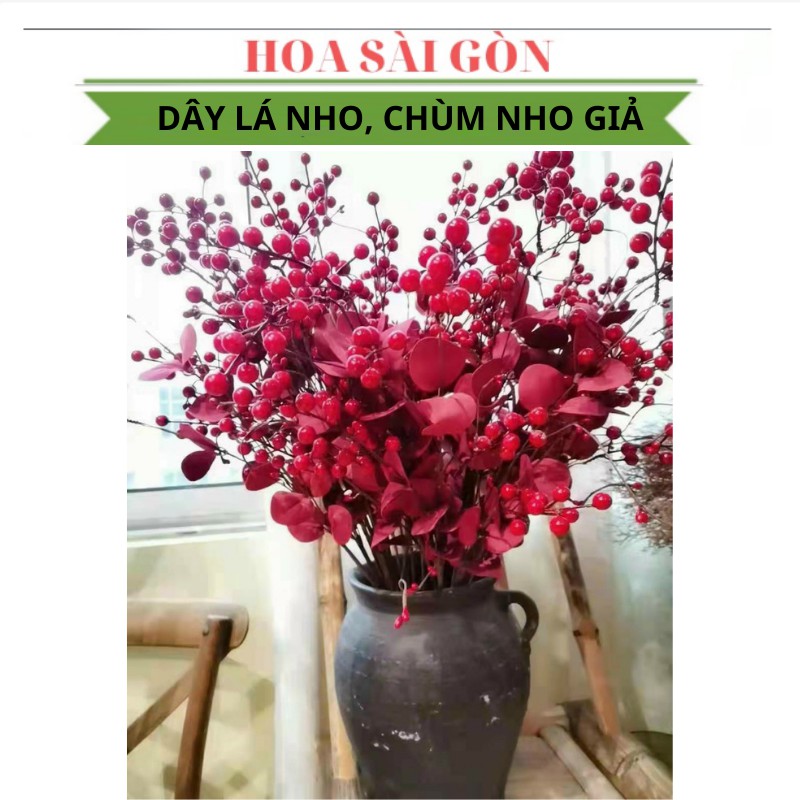 Cành đào đông phát tài cao 80 Cm mix lá đỏ decor trang trí tết