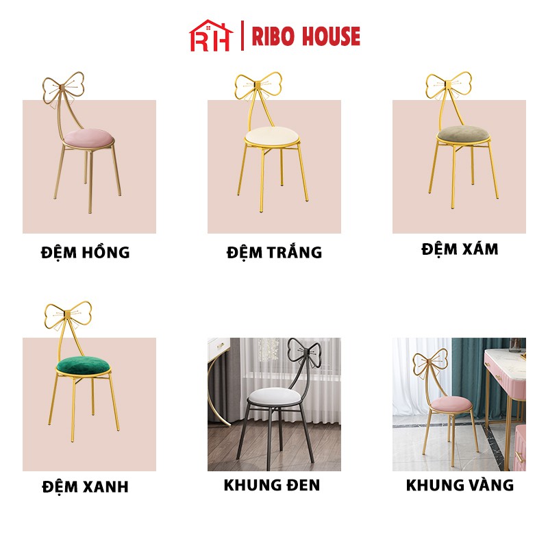 Ghế nơ RIBO HOUSE ghế bàn trang điểm khung kim loại sơn tĩnh điện, mặt ghế bọc đệm cao cấp phong cách hàn quốc RIBO40