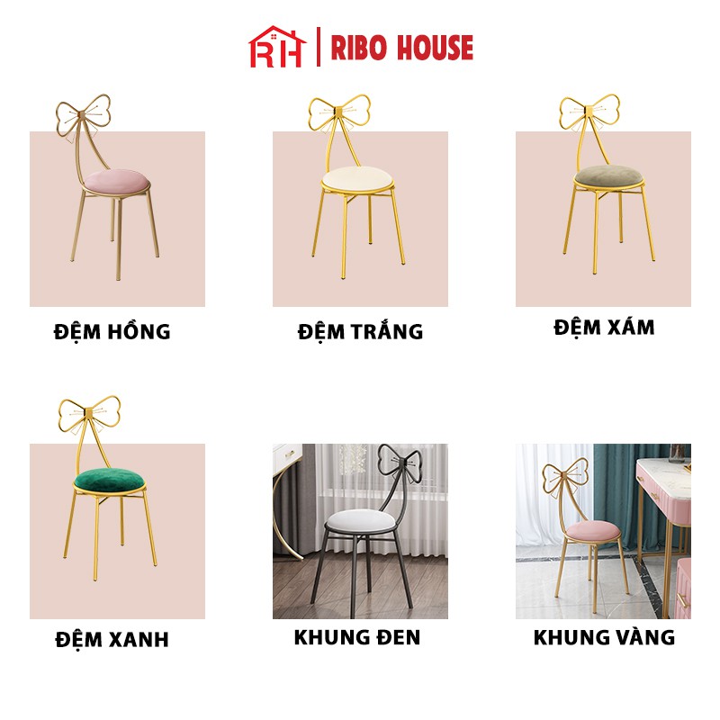 Ghế nơ RIBO HOUSE khung kim loại sơn tĩnh điện, ghế trang điểm trang trí phòng ngủ decor quán cà phê nails spa  RIBO40