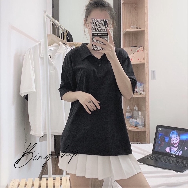 Áo polo Unisex nam nư Bingshop cổ cao tay lỡ hàng có size