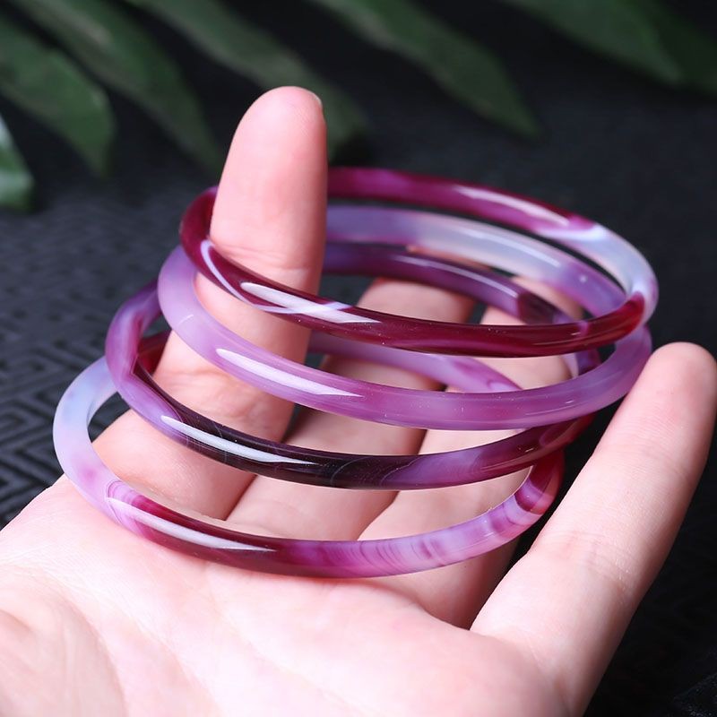 Vòng Tay Mã Não Tự Nhiên Màu Tím Phong Cách Cổ Điển