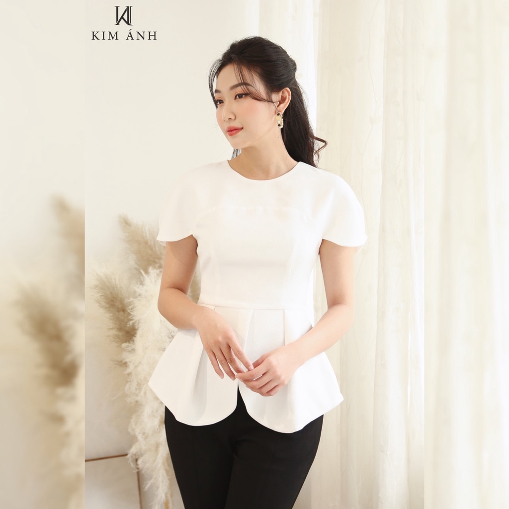 Áo Kiểu Thiết Kế Nữ, Áo Sơ Mi Nữ Công Sở Kim Ánh Pidrey Top Tay Phồng Ngắn Sang Trọng,AKSX29006