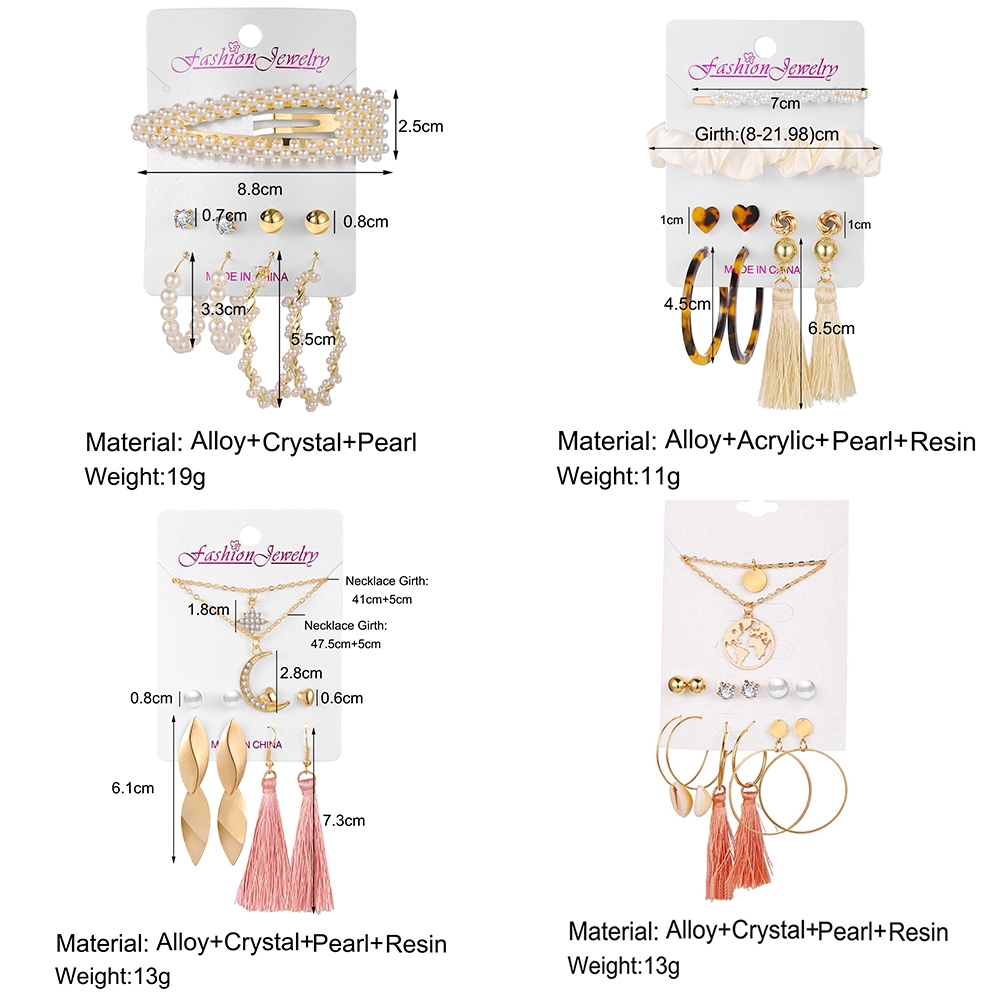 Bộ Dây Chuyền + Khuyên Tai + Kẹp Tóc Hishop Đính Ngọc Trai Nhân Tạo Cho Nữ