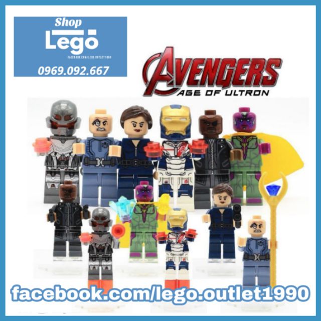 Xếp hình Nick Fury Vision Maria Hill Iron Man Ultimate Ultron Baron Strucker Lego Minifigures  Decool 0223-0228