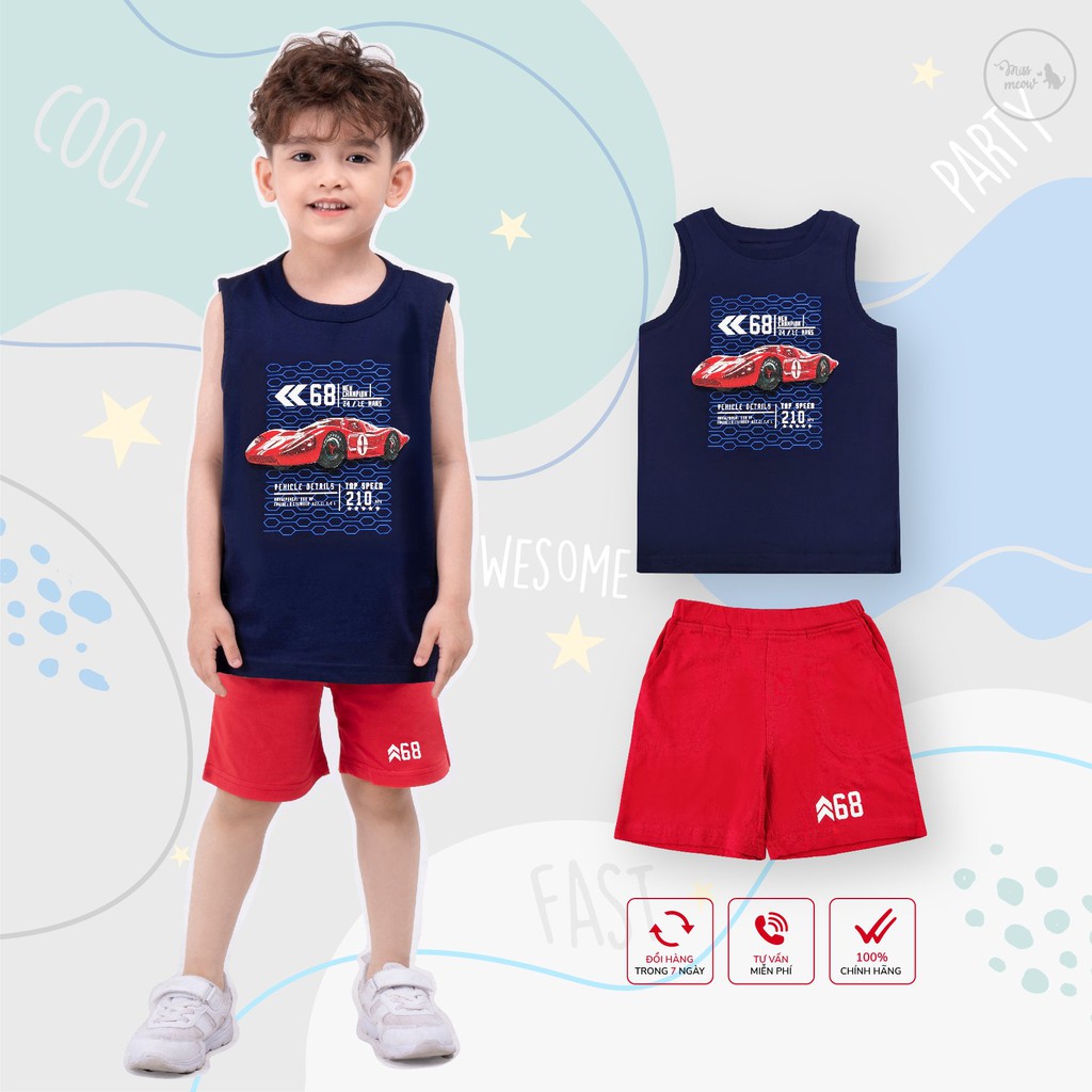 Bộ Ba Lỗ Bé Trai Bigfox Size Đại, Bộ Sát Nách Trẻ Em Mùa Hè In Champion , Chất Cotton 2-11