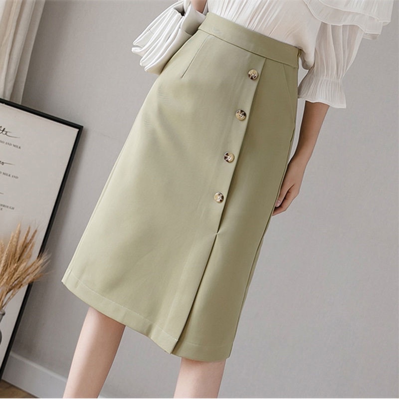 Chân Váy Chữ A Dài Có Túi Chéo 2 Bên Phối Cúc Sườn Thời Trang, Chân Váy Công Sở Đẹp