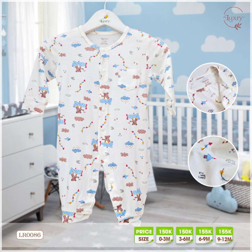 Body dài tay cho bé sơ sinh họa tiết dễ thương - chất liệu vải sợi tre thương hiệu Luxry phù hợp cho bé dưới 10kg
