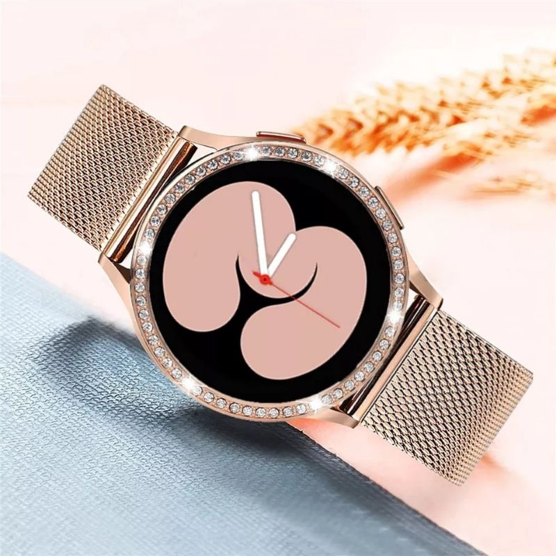 Khung viền bezel 41mm  đính hạt và dây Milanese 20mm dành cho Samsung Galaxy Watch 3 41mm