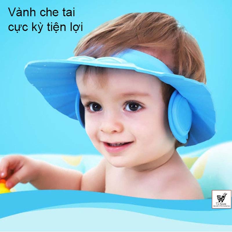 Mũ gội đầu chắn nước bảo vệ tai cho bé từ 0 - 6 tuổi, có thể điều chỉnh vòng đầu