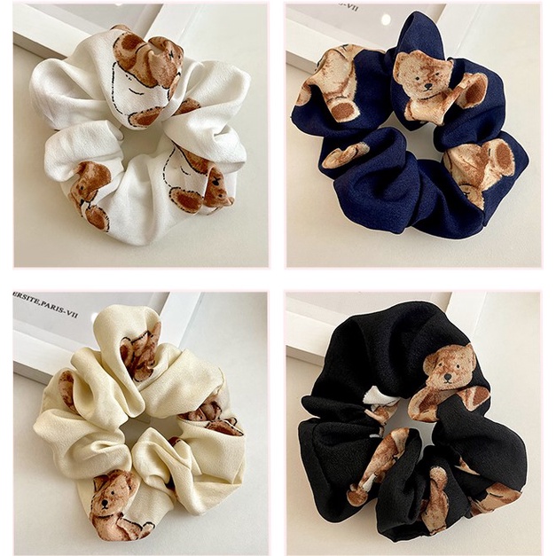 Scrunchies cột tóc vải gấu nâu hàn quốc xinh xắn S17