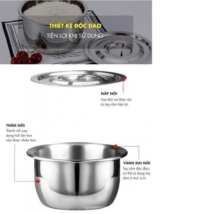 Bộ 5 Nồi Misho Chất Liệu INOX 304 Cao Cấp Dùng Cho Mọi Loại Bếp Ga, Bếp Từ, Bếp Hồng Ngoại