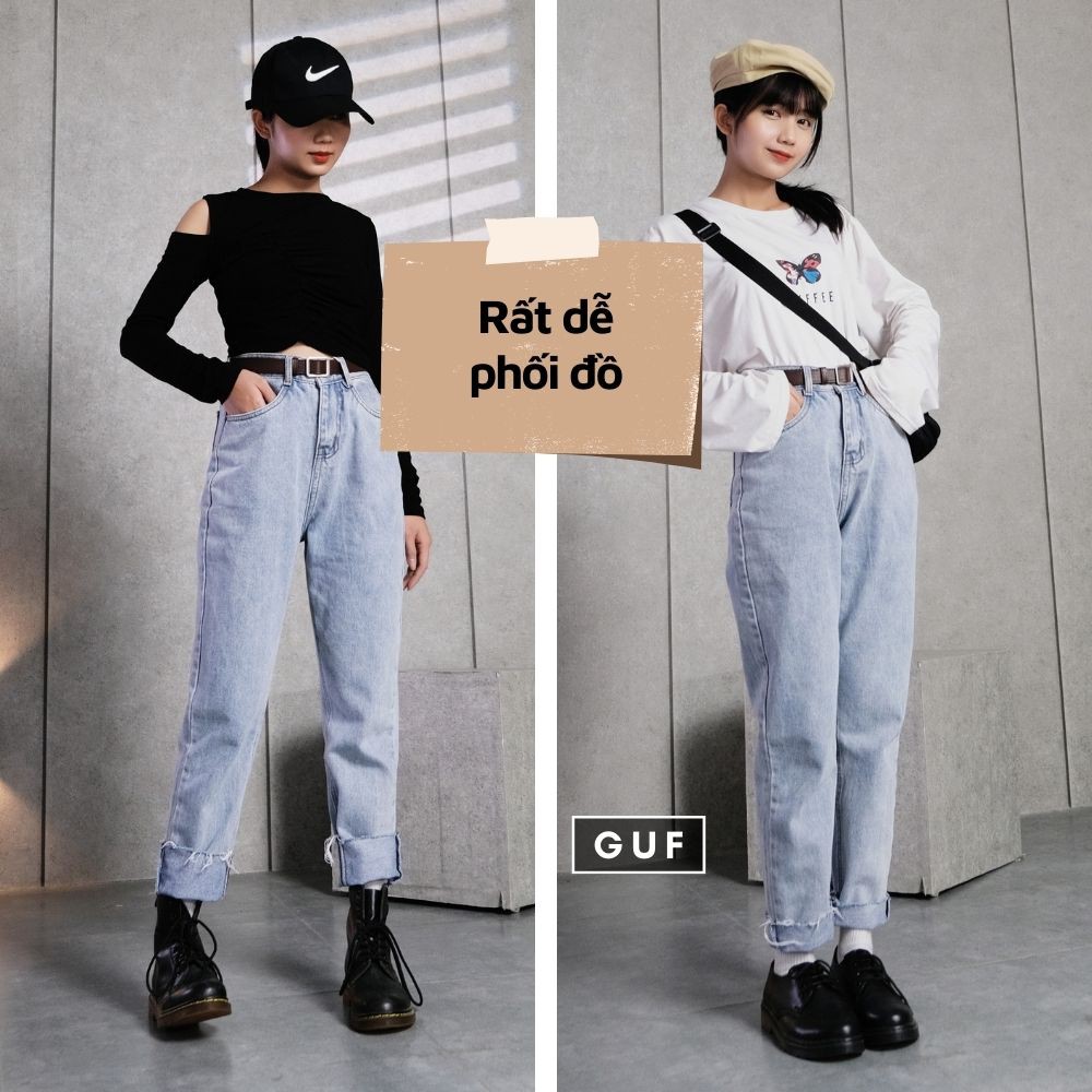 Quần Jean Nữ Dáng Baggy Thương Hiệu GUF Cạp Cao Có Chỉnh Eo GUF