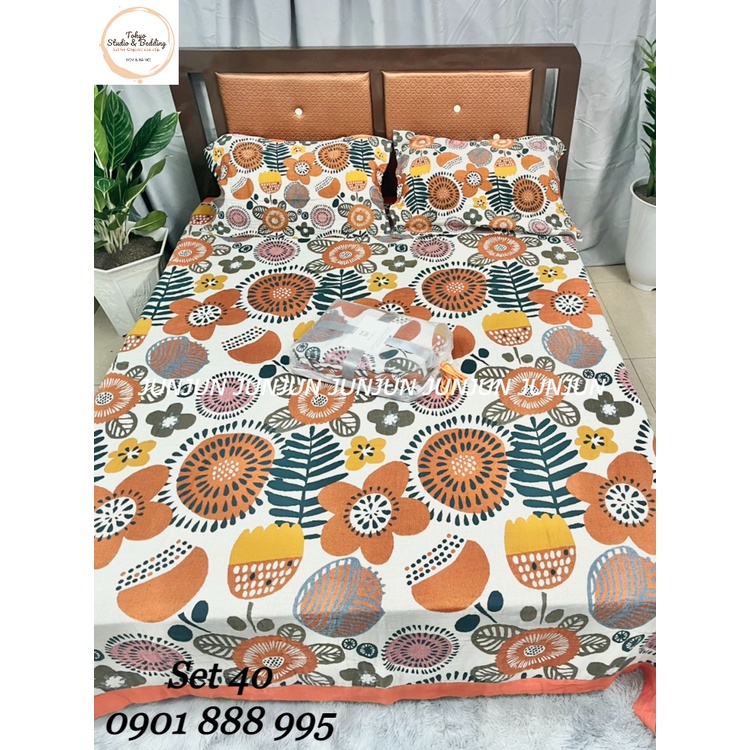 N9_Set Chăn Ga Gối vải Xô Organic cotton dòng cao cấp