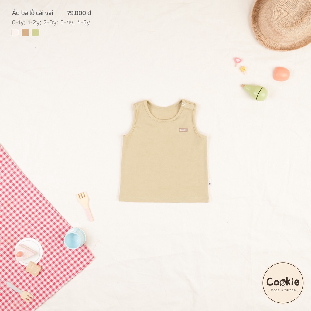 Áo ba lỗ cài vai Cookie dành cho bé trai bé gái cao cấp