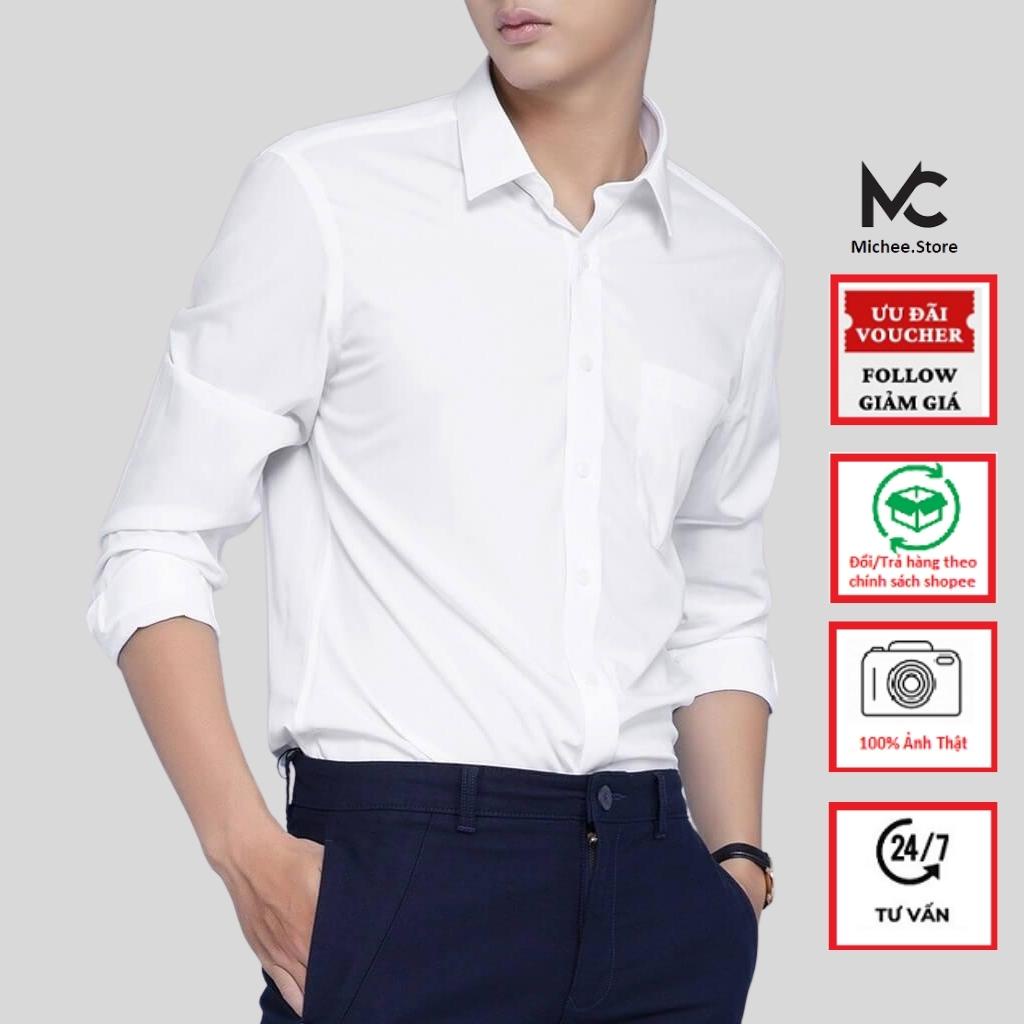Áo Sơ Mi Nam Hàn Quốc form body, vải lụa chống nhăn [Thời Trang Nam]