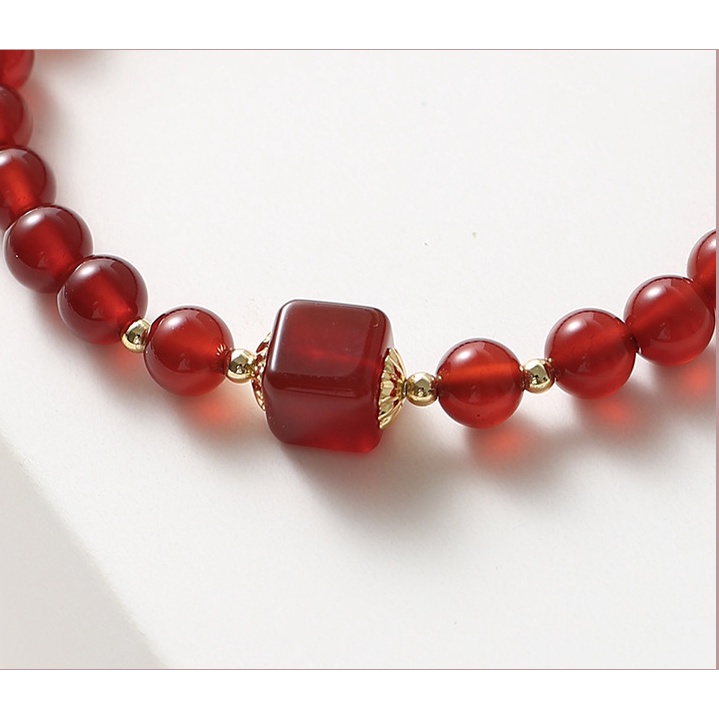 [Hàng Mới] Vòng Tay Dây Bện Đính Pha Lê Đỏ Phong Cách Nam Triều Tiên