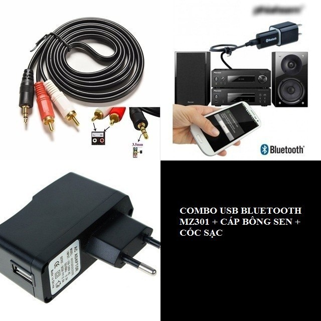 COMBO USB BLUETOOTH MZ301 + CÁP BÔNG SEN + CÓC SẠC