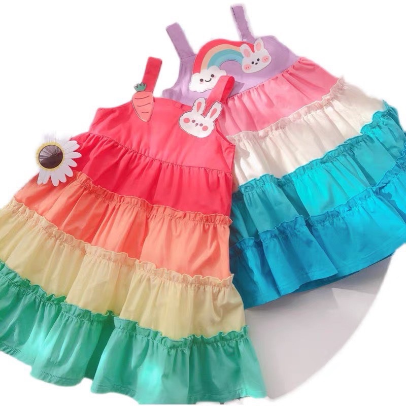 Váy 2 dây bảy sắc cầu vồng cho bé gái