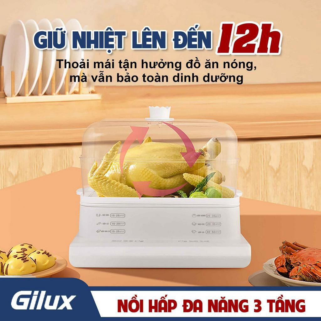 Nồi hấp Gilux 24L đa năng chính hãng, nồi hấp điện 3 tầng tiện lợi bảo hành 12 tháng