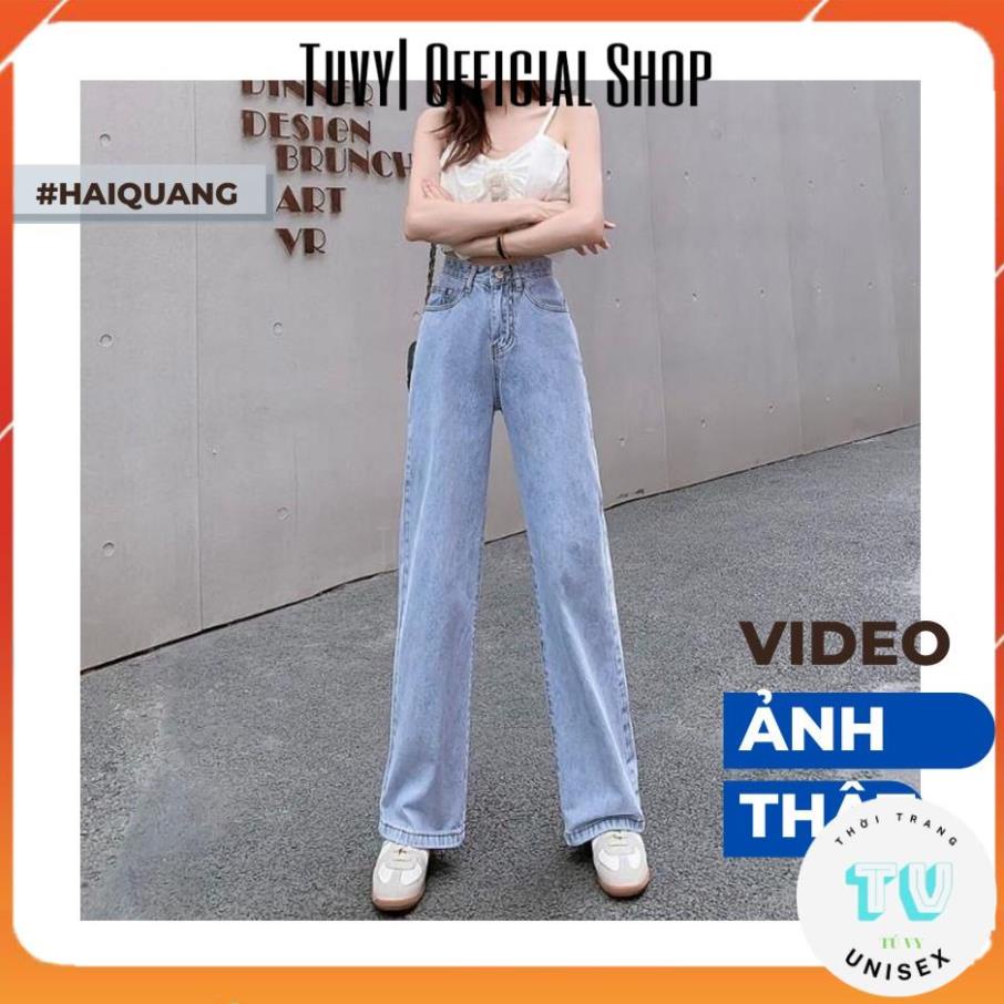 Quần bò nữ TUVYSHOP quần ống rộng cạp cao dáng dài vải đanh mịn k xù k giãn màu xanh3 size S M L