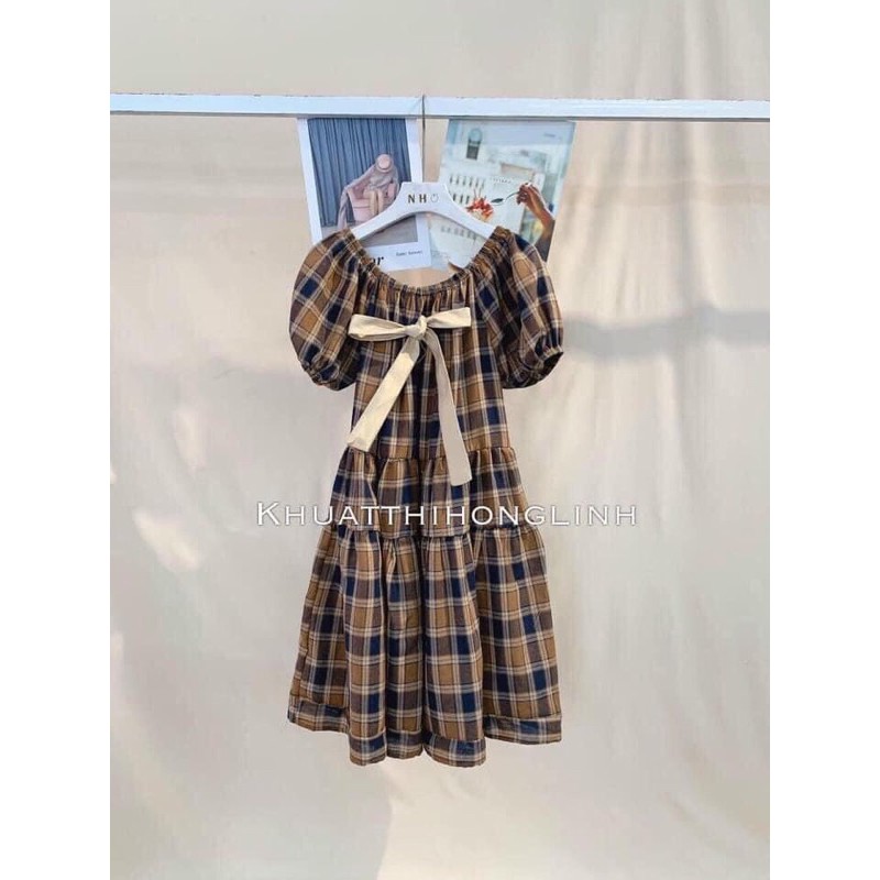 VÁY BABYDOLL CARO CỔ CHUN ĐÍNH NƠ( Sẵn hàng) | BigBuy360 - bigbuy360.vn