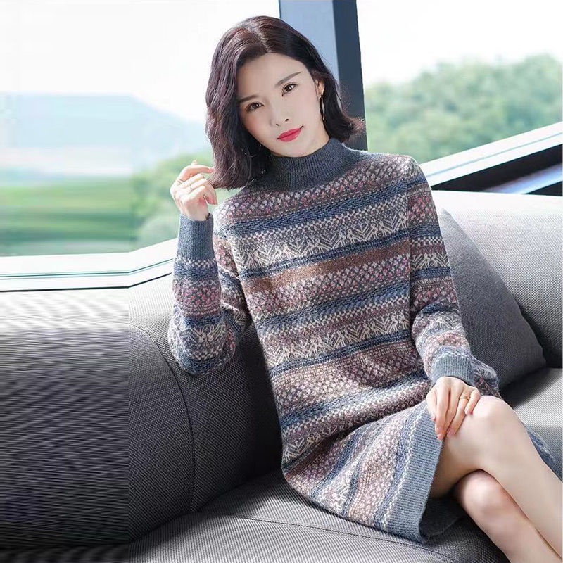 Đầm len dệt kim dài qua gối màu trơn thời trang thu đông cho nam