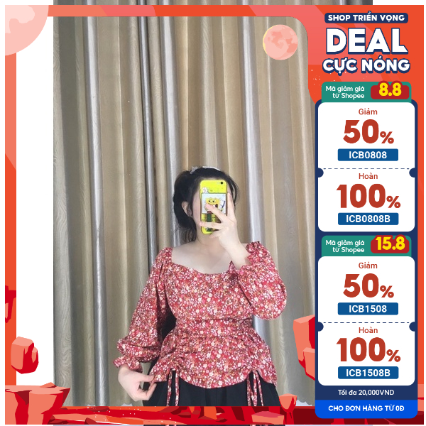 Áo rút hoa nhí Bigsize mặc 2 kiểu xinh xắn 50-75kg. Hình thật Bụ Bẫm shop