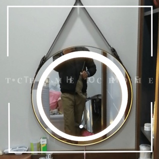 Gương soi viền led treo dây da