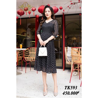 Đầm voan chấm bi dập ly váy thiết kế thời trang cao cấp Ladyshop TK593