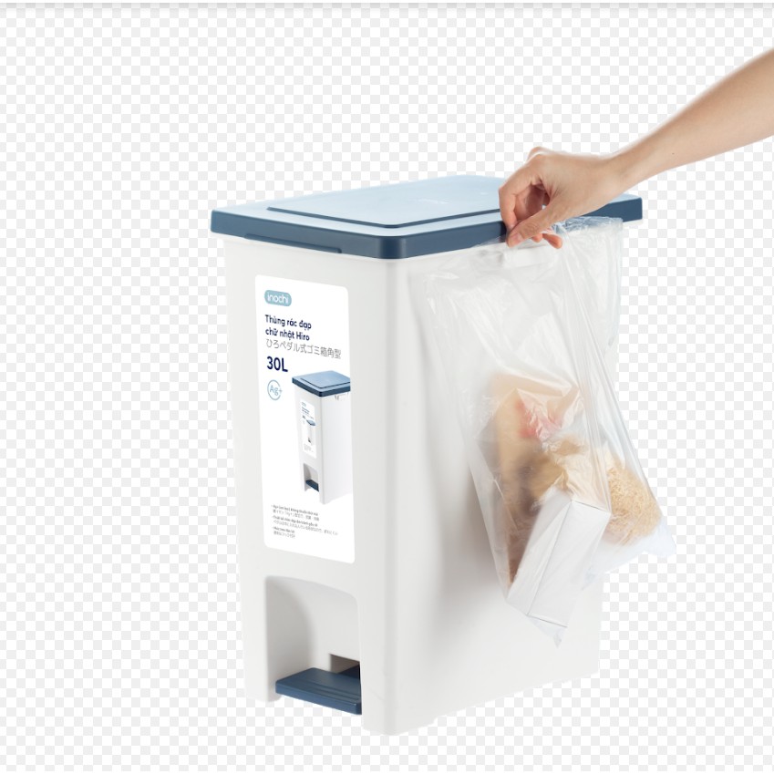 Thùng rác thông minh đạp chữ nhật Hiro 10L - 15L - 20L - 30L chính hãng Inochi