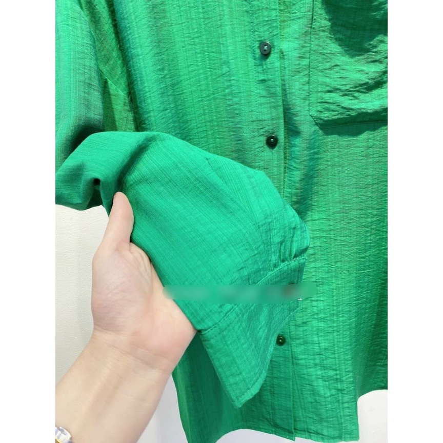 Áo sơ mi 3 màu túi ngực dáng rộng, somi đũi dài tay mát mẻ-Minxy