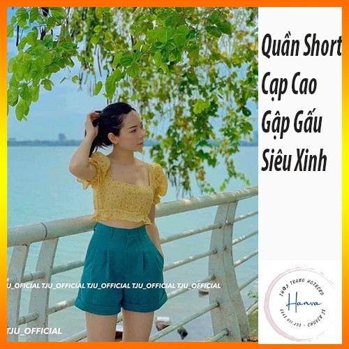 Quần Short Nữ Gập Gấu Cạp Cao Nhiều Màu