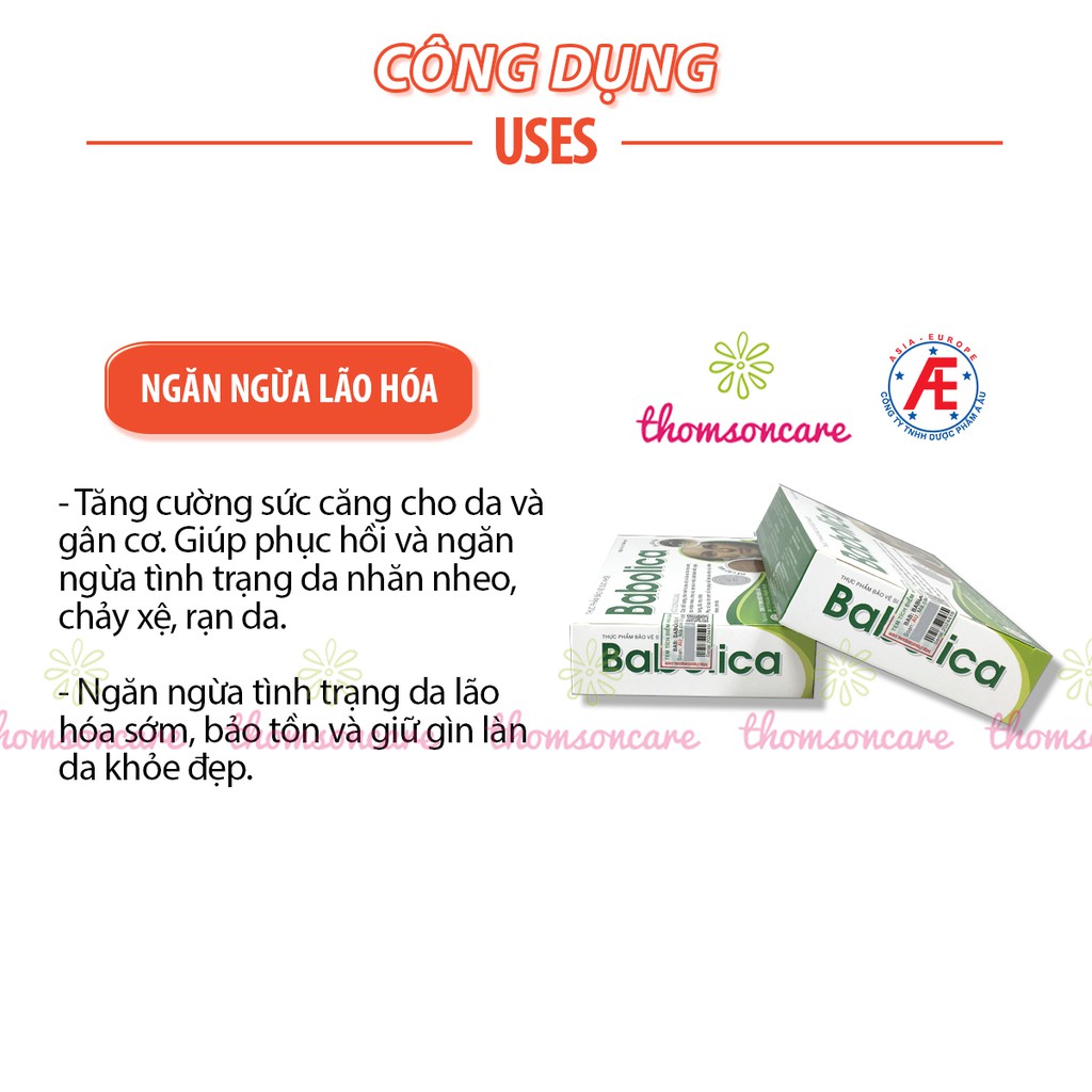 Babolica - Viên uống giảm nhăn da, chống lão hóa đẹp da cho phụ nữ sau sinh từ collagen và thảo dược